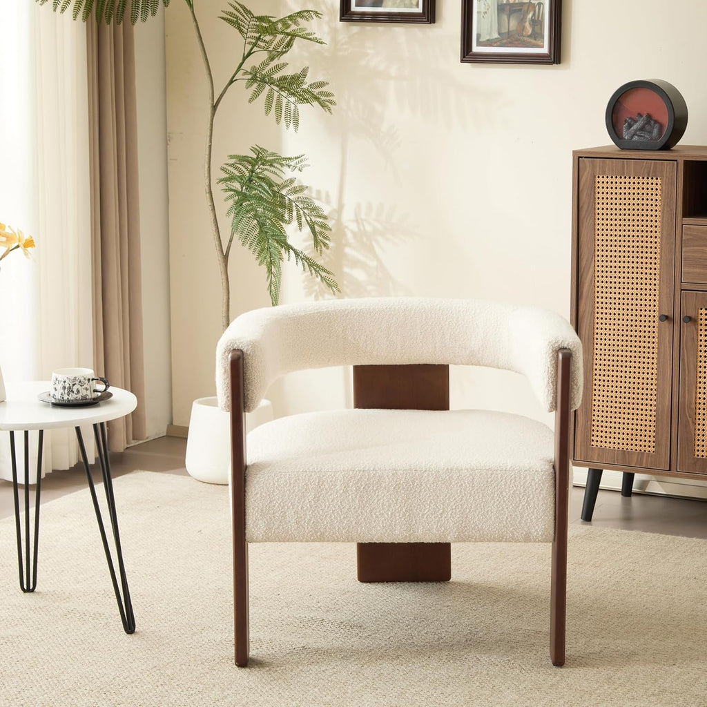 Christopher Knight Home Nettie Modern Accent Chair for Living Room, Boucle Fabric Single Lounge Sofa Chair with Wooden Frame, Comfy Reading Chair for Bedroom, Lounge Armchair with Soft Cushion, Beige