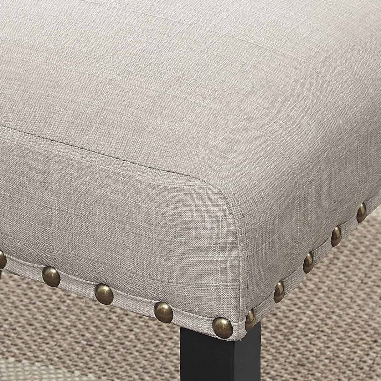 Roundhill Furniture Biony Fabric Dining Chairs with Nailhead Trim, Set of 2, Tan