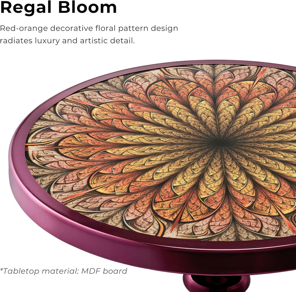 Homes: Inside + Out Halric Modern 24' Tall Round End Table with Decorated Tabletop and Iron Metal Base, Accent Furniture, Elegant Pedestal Stand for Living Room, Home Office, Chrome Purple