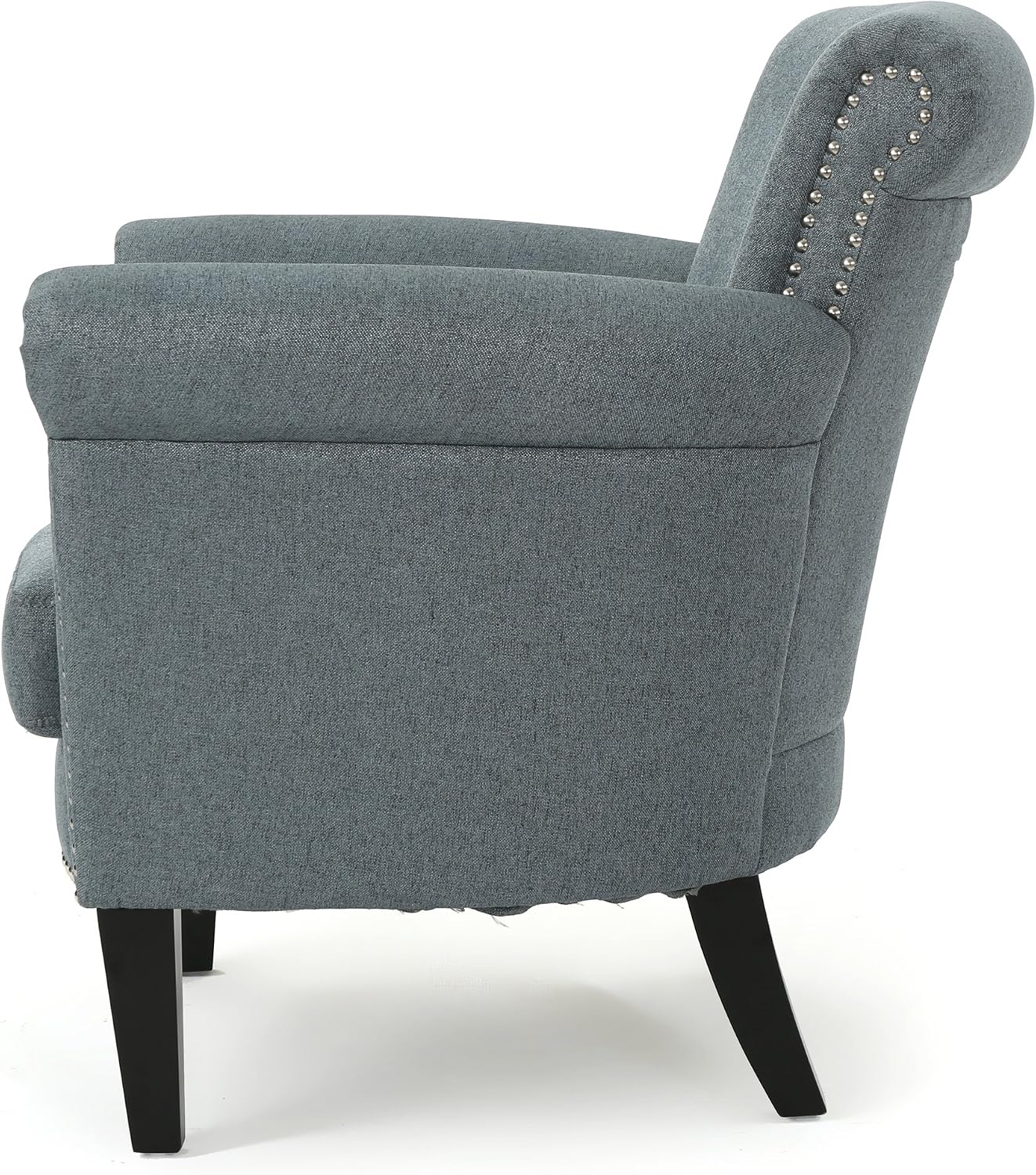 Christopher Knight Home Brice Vintage Scroll Arm Studded Fabric Club Chair, Steel Blue / Dark Brown