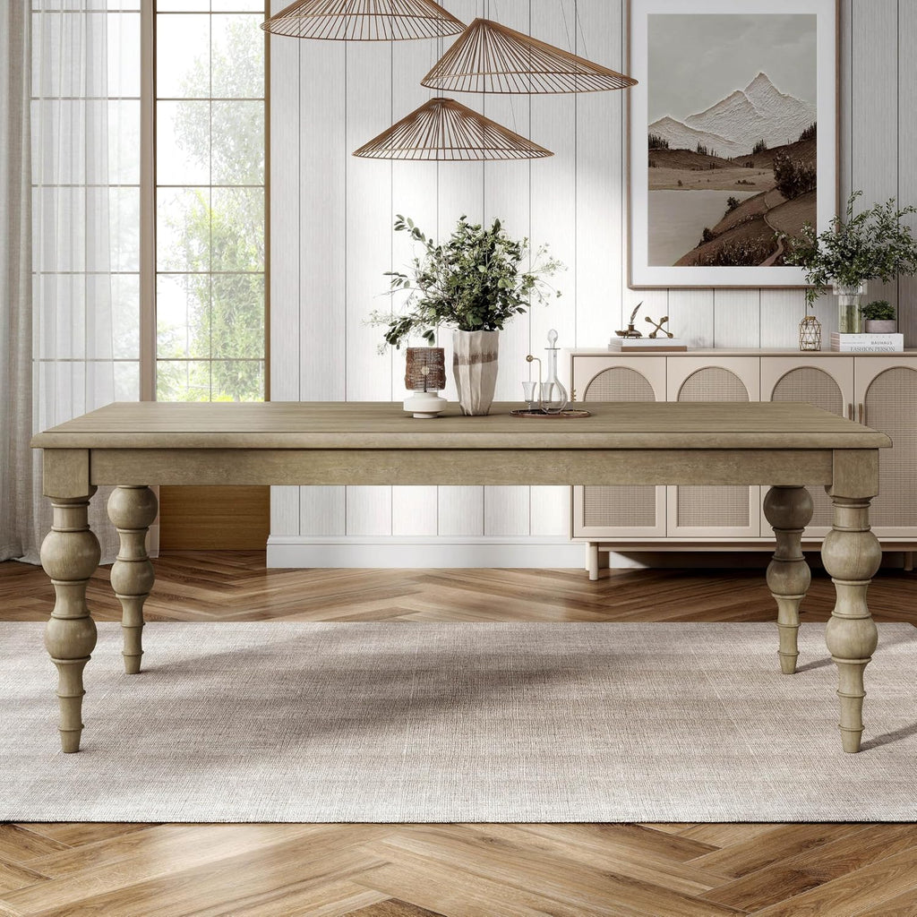 Furniture of America Shelimar Solid Wood 78-inch Rectangular Dining Table with Turned Legs & Plank Style Top, Seats up to 8 for Home Kitchen, Dinettes, Light Washed White