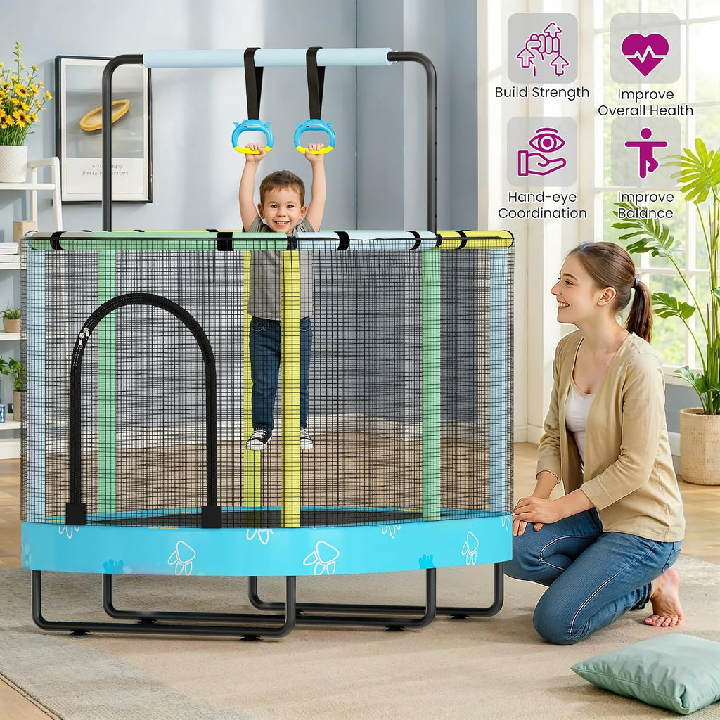Lamerge Kids Trampoline, Toddler Bouncing Trampoline with Safety Enclosure Net, ASTM-Approved, 500lbs Capacity, Ages 1-8, Adjustable Handrail, 7-in-1, 60'