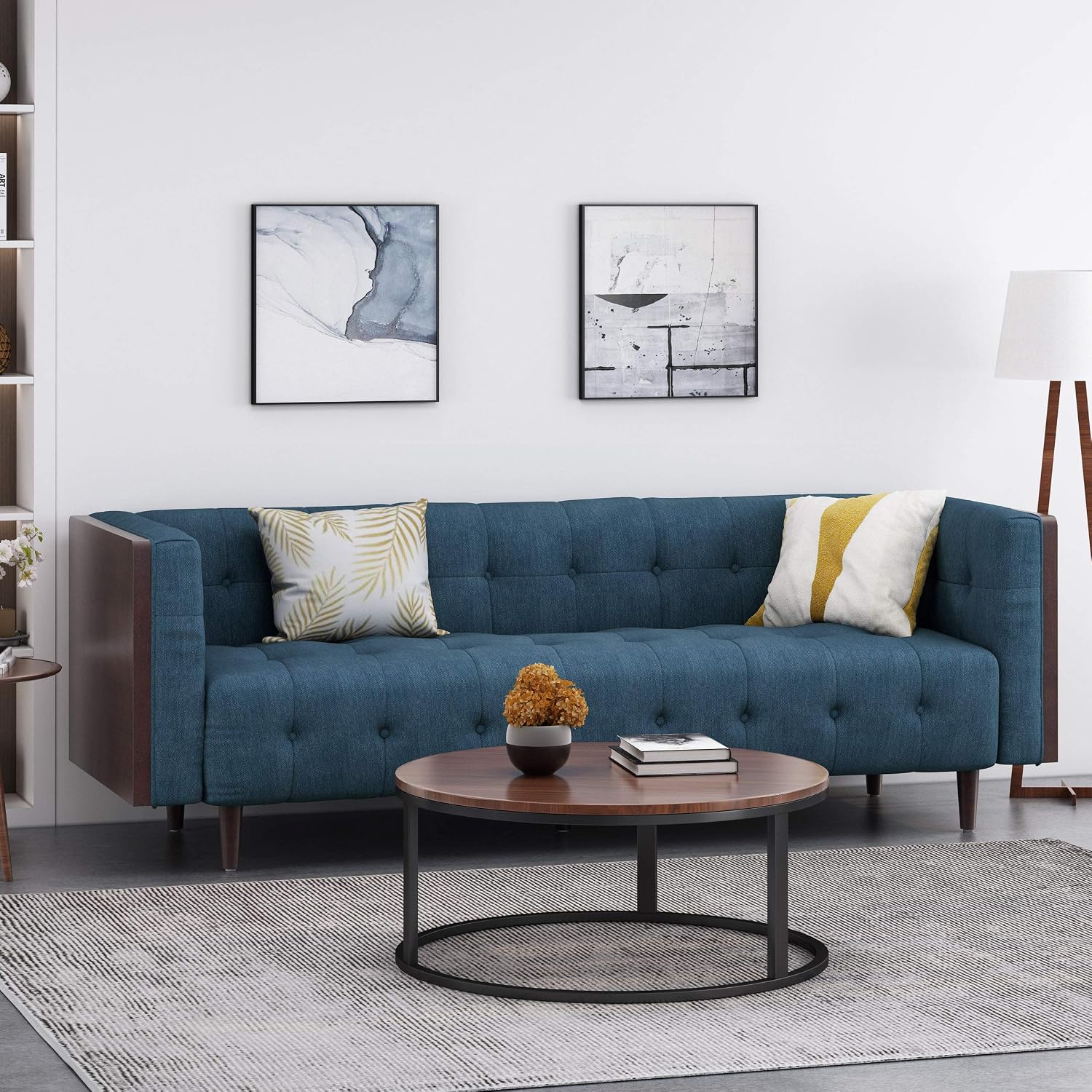 McLarnan Tufted 3 Seater Sofa - Navy Blue/Brown
