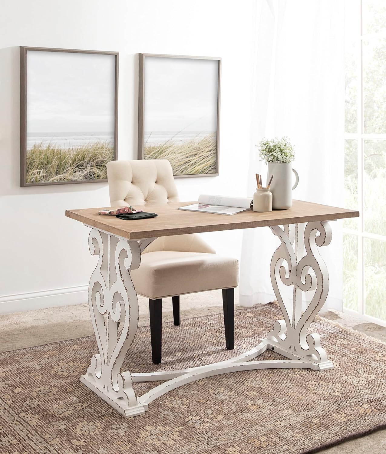 Kate & Laurel Wyldwood Farmhouse Wood Desk, 46x24x30, Brown/White