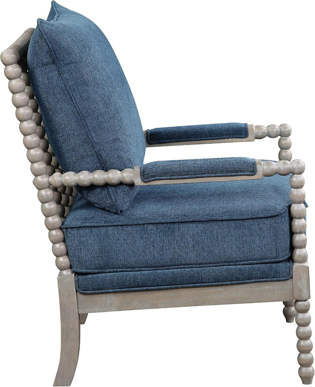 OSP Home Furnishings Abbott Spindle Accent Chair with Padded Spring Seat and Brushed Grey Base, Azure Blue Fabric