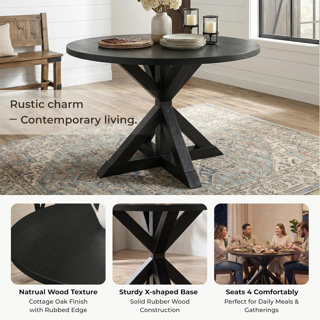 Roundhill Furniture Windvale Cross-Buck Base Dining Table, Black