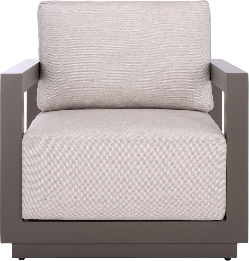 SAFAVIEH Couture Outdoor Patio Furniture Collection - Donaldo Accent Chair, Dark Grey Aluminum Frame with Beige Cushions, Fully Assembled (CPT4010A)