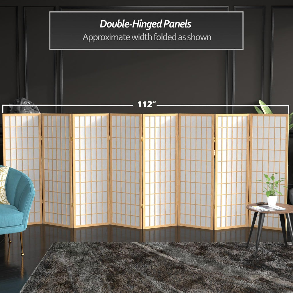 4 ft. Short Window Pane Shoji Screen - Natural - 8 Panels