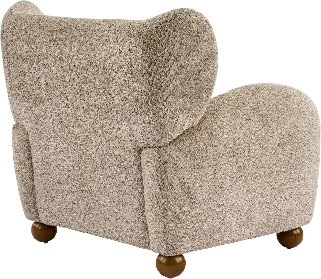 Christopher Knight Home Aiden Boucle Wingback Accent Chair, Fabric Upholstered Club Chair with Wooden Frame, Comfy Reading Chair for Living Room/Bedroom, Light Brown+Walnut