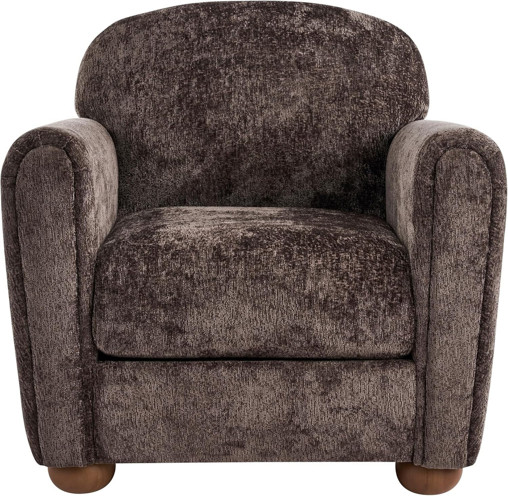 Christopher Knight Home Peysz Modern Accent Chair, Chenille Upholstered Armchair with Rounded Wooden Legs, Comfortable Single Sofa, Soft Cushion Seating, Lounge Chair Indoor, Dark Brown