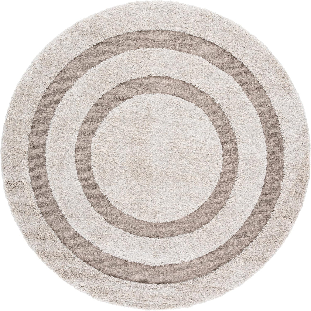 SAFAVIEH Florida Shag Collection Area Rug - 6'7' Round, Beige & Dark Beige, Non-Shedding, 1.2-inch Thick, Ideal for Living Room, Bedroom, Home Office, Dining Space (SG454-1317-7R)