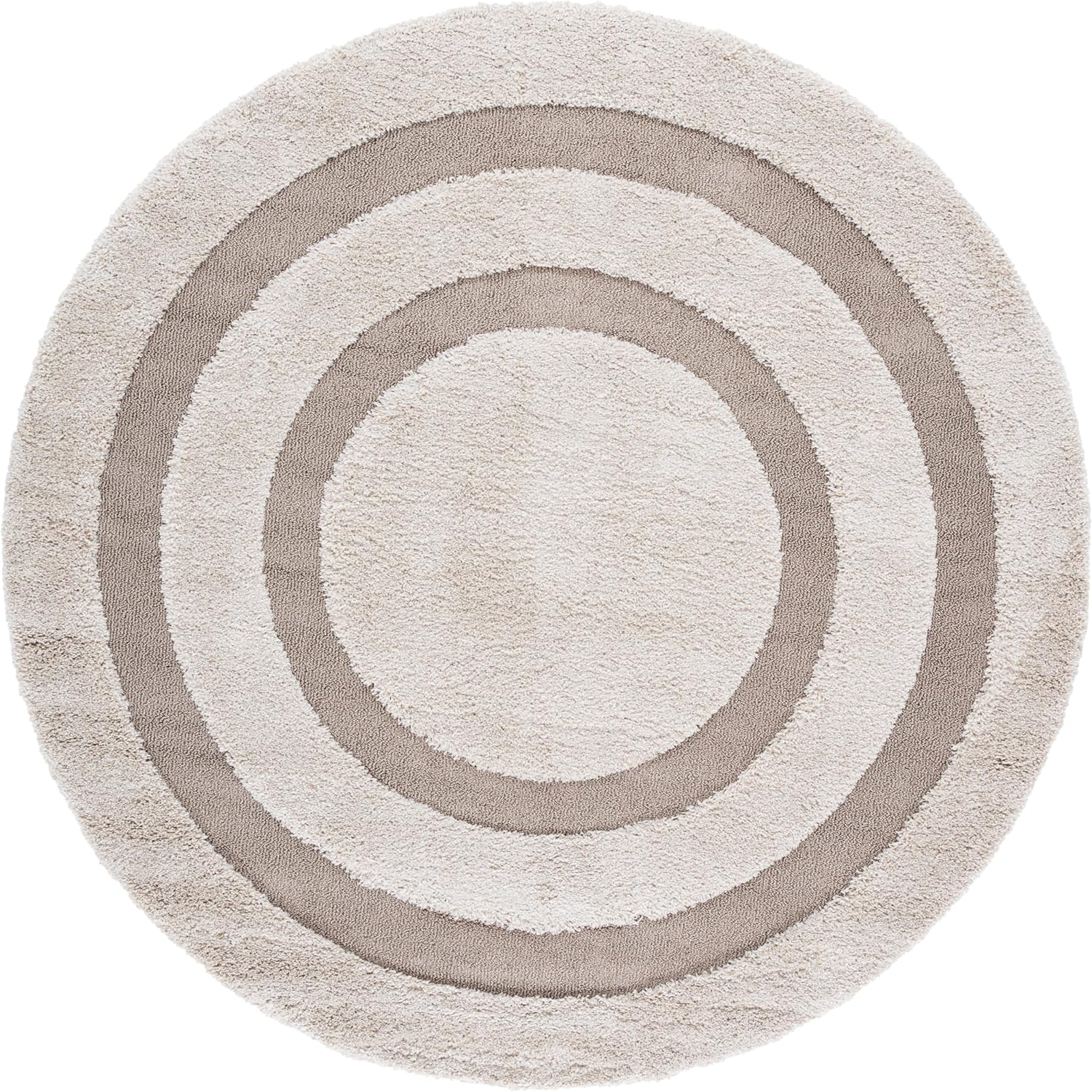 SAFAVIEH Florida Shag Collection Area Rug - 6'7' Round, Beige & Dark Beige, Non-Shedding, 1.2-inch Thick, Ideal for Living Room, Bedroom, Home Office, Dining Space (SG454-1317-7R)