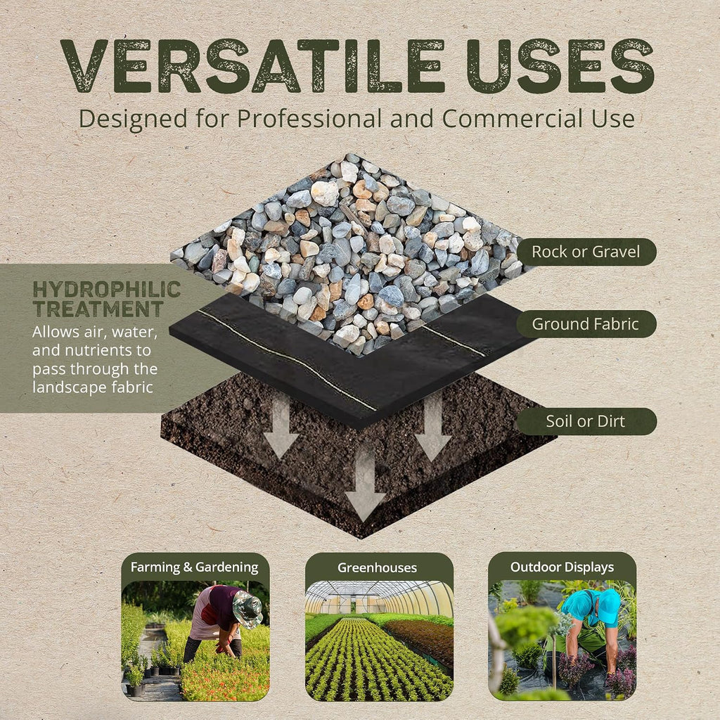 Dewitt 3 x 250 Feet Commercial and Home Garden Landscape Weed Block Barrier, Ideal as Fabric for Yards, Grounding Sheets, Fake Rock, or Floor Mat