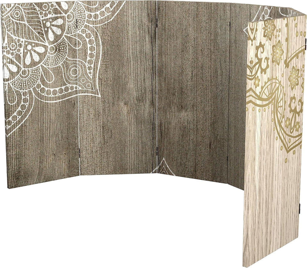 Red Lantern 3 ft. Short Double Sided Mandala on Oak Canvas Folding Screen 6 Panel Freestanding Partition and Separator for Modern and Contemporary Bedroom, Home Office, Studio, Dorm, Apartment