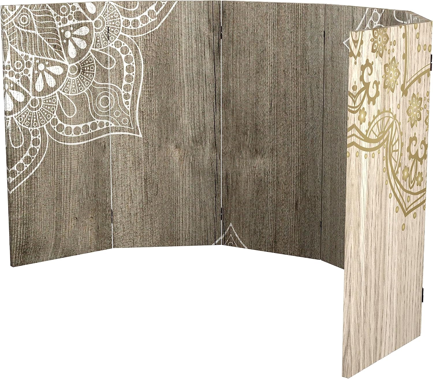 Red Lantern 3 ft. Short Double Sided Mandala on Oak Canvas Folding Screen 6 Panel Freestanding Partition and Separator for Modern and Contemporary Bedroom, Home Office, Studio, Dorm, Apartment