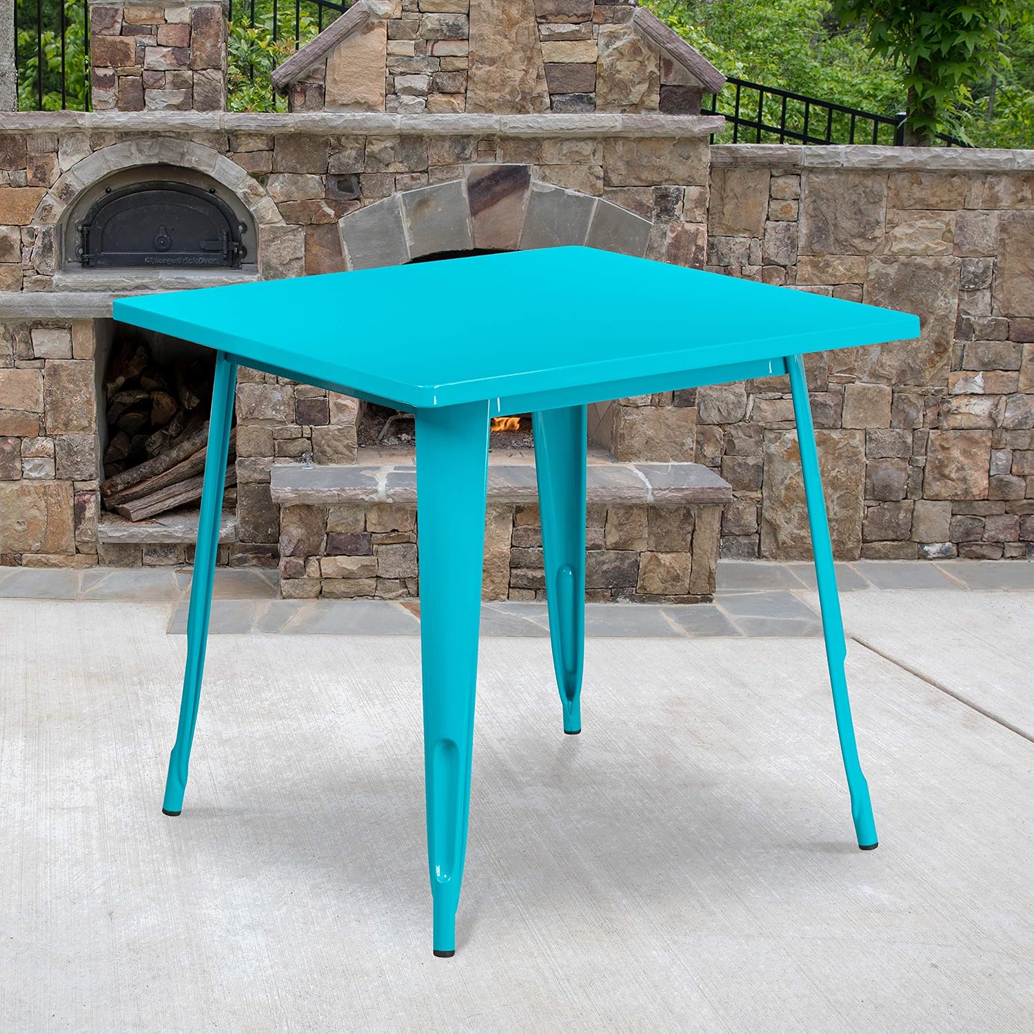 Flash Furniture Felix Commercial Grade 31.5' Square Crystal Teal-Blue Metal Indoor-Outdoor Table