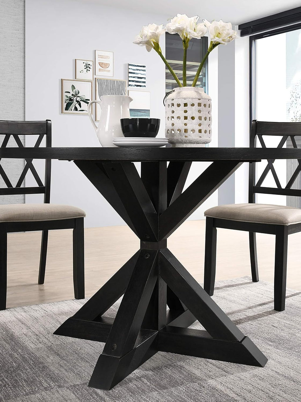 Roundhill Furniture Windvale Cross-Buck Base Dining Table, Black