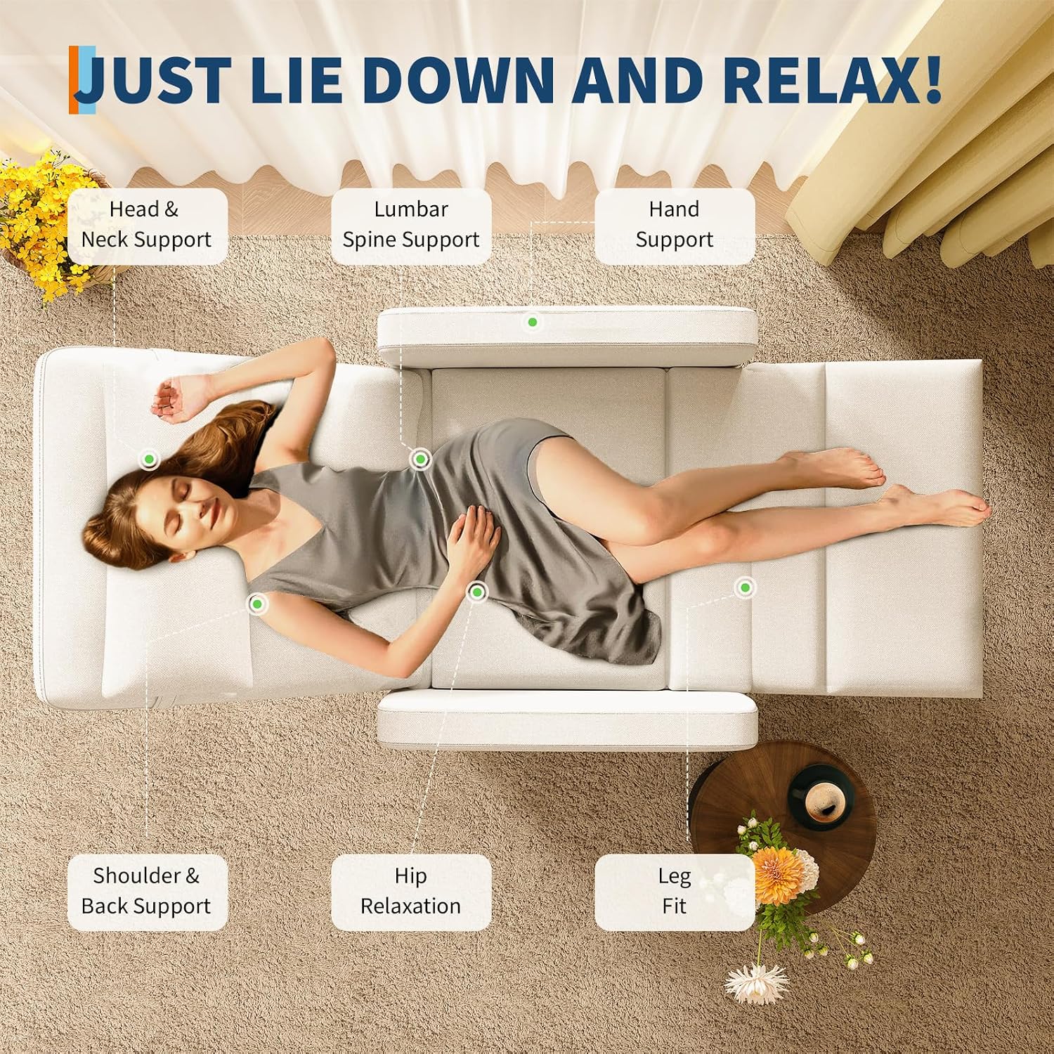 GarveeHome Electric Recliner Chair Living Room Power Recliner Adjustable Backrest & Footrest with Massage & Heat & Charging Ports & Lumbar Support(Beige)