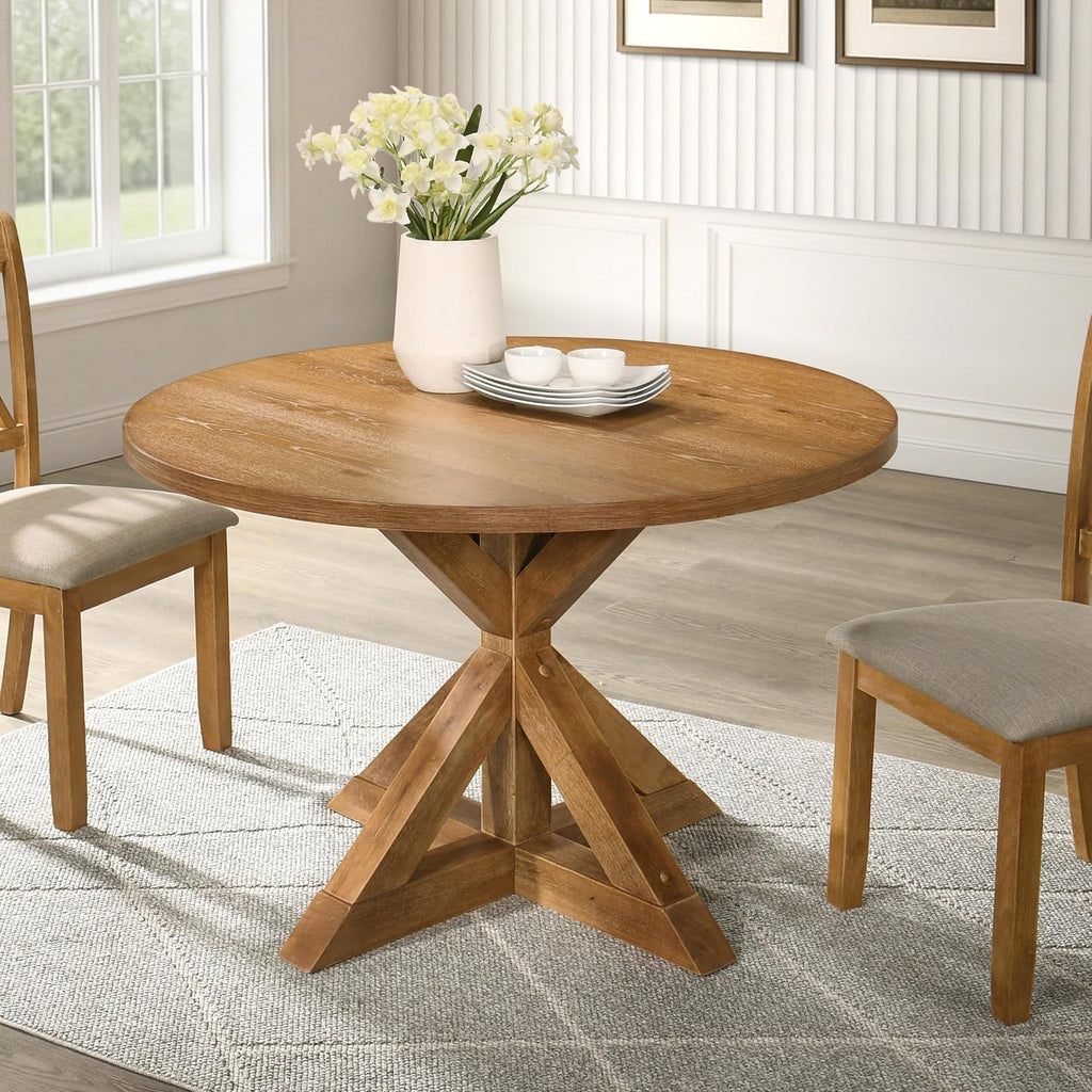 Roundhill Furniture Windvale Cross-Buck Base Dining Table, Brown
