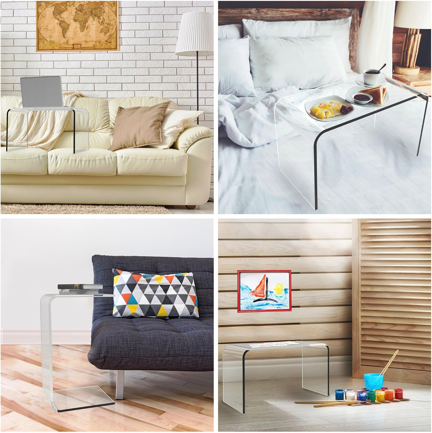 Acrylic Side Table - C Shaped End Table - Multipurpose Modern Furniture for Living Rooms and Offices by Lavish Home (Clear)