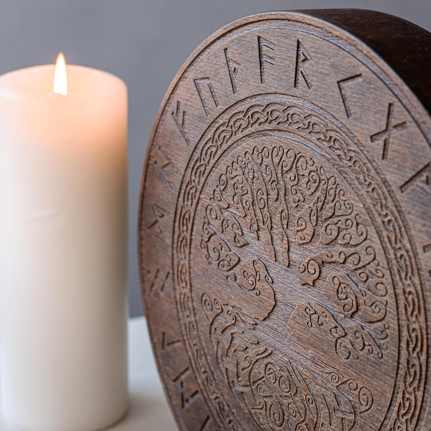 Rain-Fall Disc, 8.6 Inch (22 cm) Wooden Ocean Drum, Gentle Rain Sound for Sound Bath, Meditation & Sound Healing, Celtic Tree of Life Design