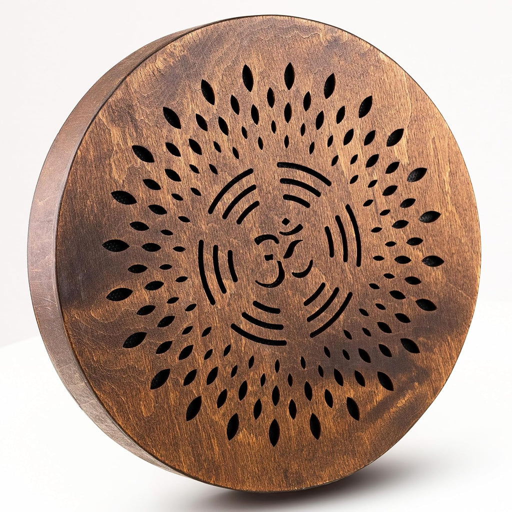 Rain-Fall Disc, 8.6 Inch (22 cm) Wooden Ocean Drum, Gentle Rain Sound for Sound Bath, Meditation & Sound Healing, AUM & Ganesha Design