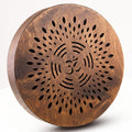 Rain-Fall Disc, 8.6 Inch (22 cm) Wooden Ocean Drum, Gentle Rain Sound for Sound Bath, Meditation & Sound Healing, AUM & Ganesha Design