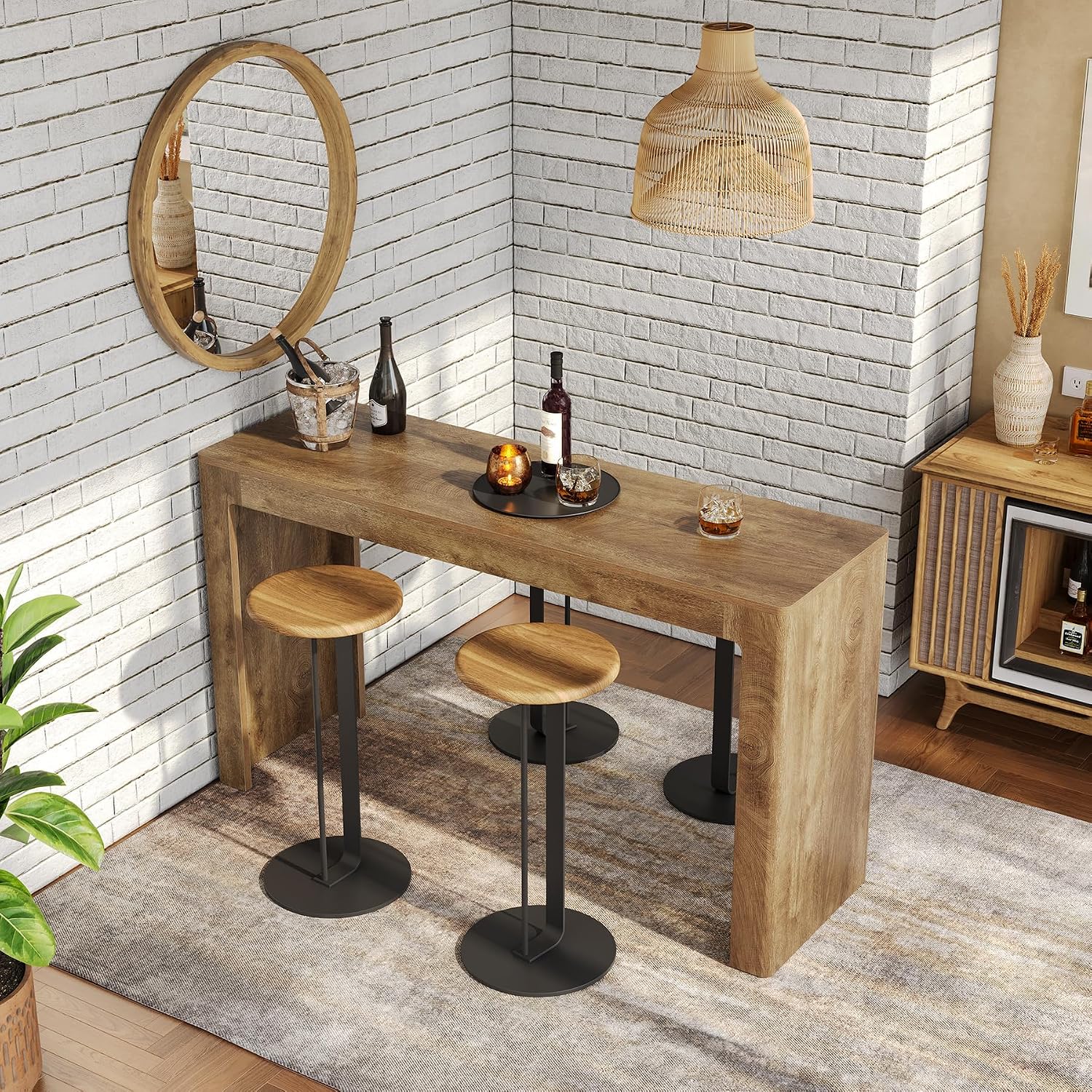 LITTLE TREE 63' Long Bar Table, Counter Height Pub Dining Table for 4-6, Modern Home Bar Unit, Rectangular High Top Table for Kitchen, Dining Room, Bistro, Balcony