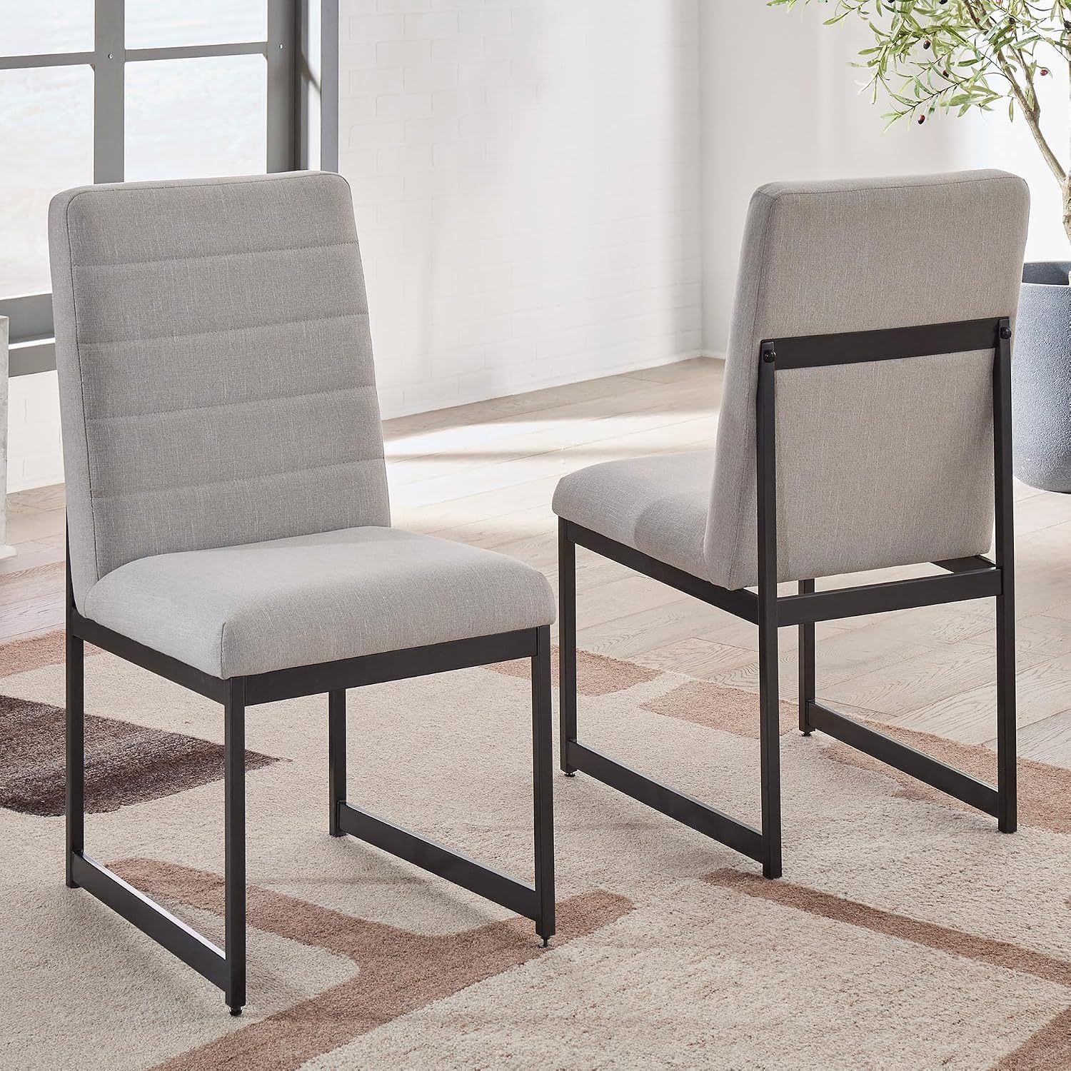 Signature Design by Ashley Tomtyn Modern Upholstered Dining Chairs, Set of 2, Light Brown & Black