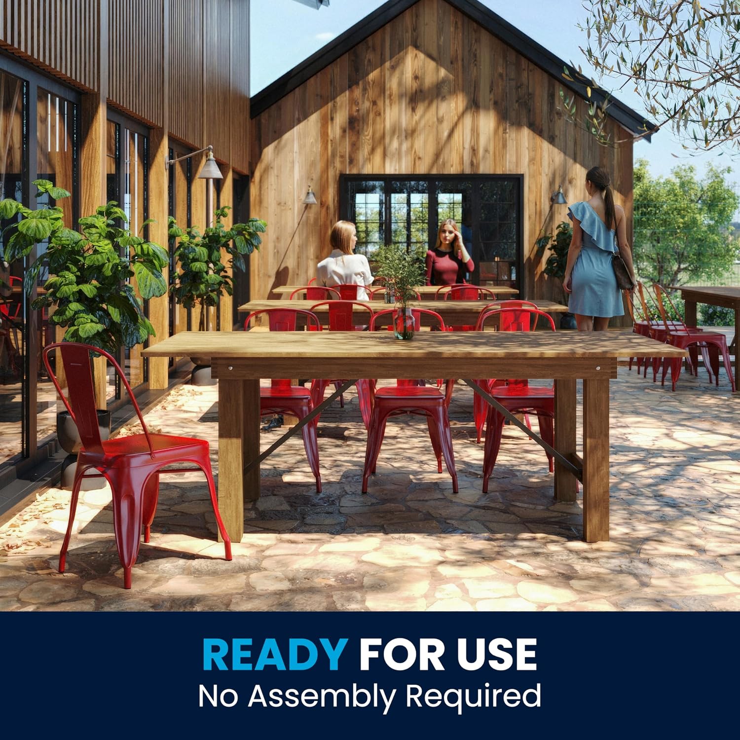 Flash Furniture Hercules Series 7' x 40' Rustic Solid Pine Folding Dining Table, Rectangular Antique Farmhouse Dining and Event Extension Table