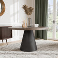 Furniture of America Demi Modern Solid Wood 54-inch Round Dining Table with Cone-Shaped Pedestal Base, Two-Tone Design, Seats up to 4, for Home Kitchen, Living Room, Dinettes, Rustic Oak/Dark Walnut