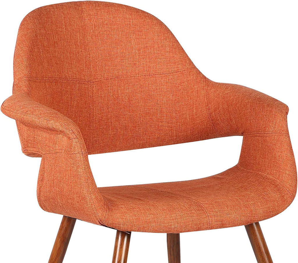 Armen Living Phoebe Mid Century Modern Accent Chair for Dining Table Kitchen Desk Vanity in Orange Fabric and Walnut Wood Finish