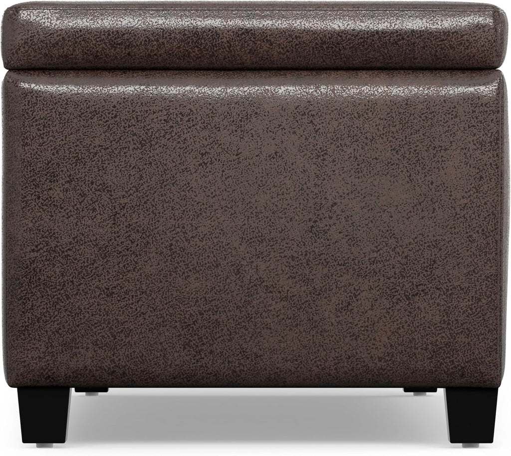 SIMPLIHOME Avalon Storage Ottoman Bench - 48' Wide x 16' High Upholstered Vegan Leather Rectangular Lift-Top Ottoman in Distressed Brown, Contemporary Bench for Living Room with High-Density Foam