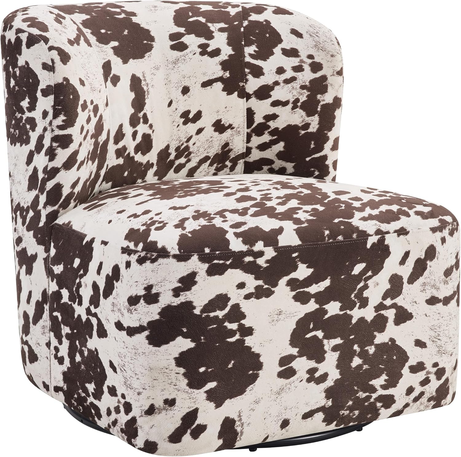 OSP Home Furnishings Lucia Modern Barrel Swivel Accent Chair, Brown Cow Print Fabric