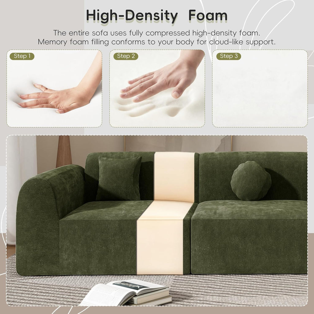 Christopher Knight Home Grelyn Modern Curved Modular Sectional Sofa, Wool Fabric Large Cloud Couch, 6-Seater L-Shaped Couch for Living Room, 3-Piece Lounge Sofa with Chaise,Fully Assembled,Olive Green