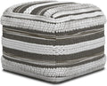 SIMPLIHOME Sommer Boho Square Pouf in Natural/Taupe Grey Handloom Woven Pattern for the Living Room, Bedroom and Kids Room