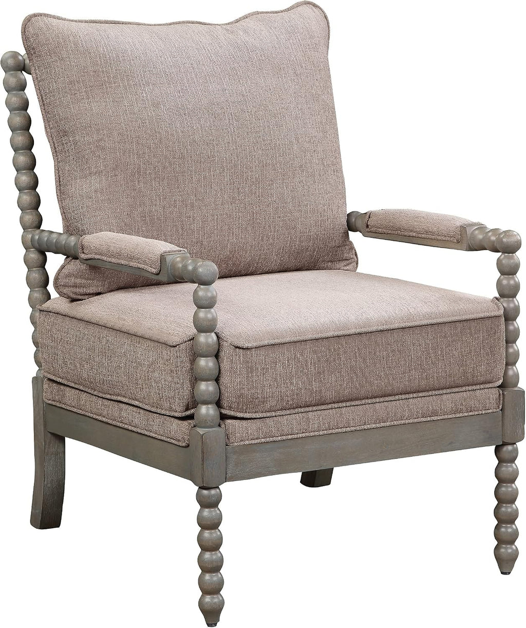 OSP Home Furnishings Abbott Spindle Accent Chair with Padded Spring Seat and Brushed Grey Base, Dolphin Beige Fabric