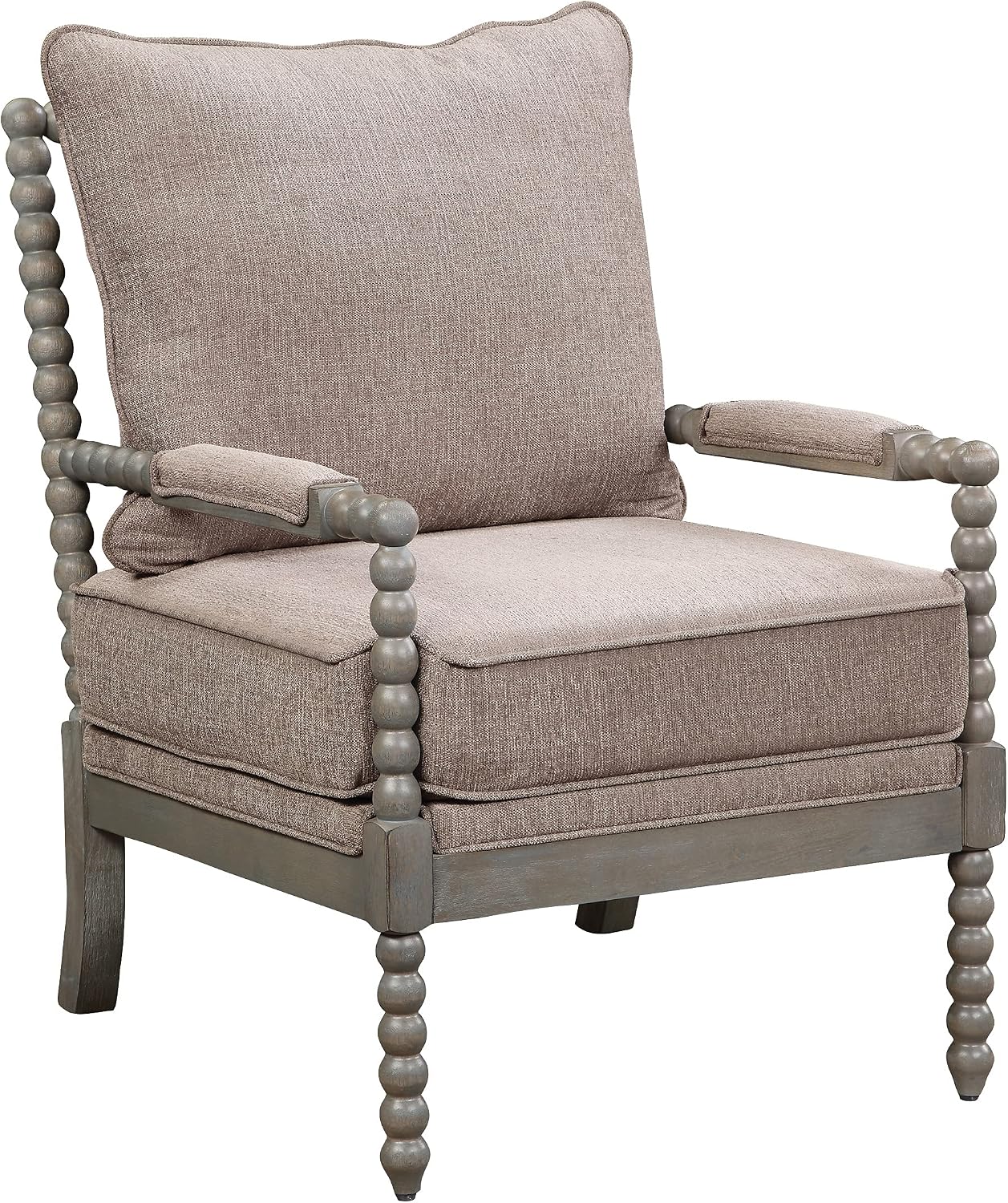 OSP Home Furnishings Abbott Spindle Accent Chair with Padded Spring Seat and Brushed Grey Base, Dolphin Beige Fabric