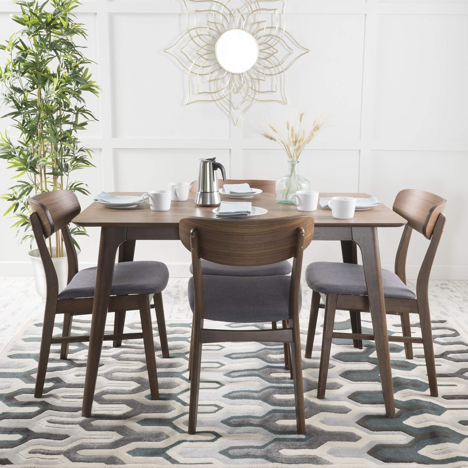 Christopher Knight Home Lucious 50' Rectangular Dining Set, 5-Pcs Set, Natural Walnut / Dark Grey