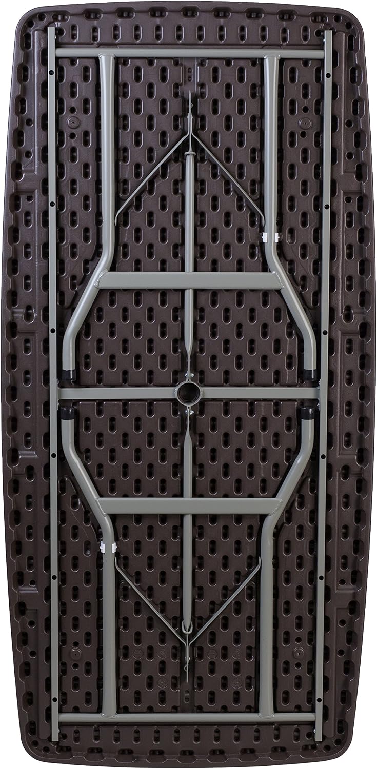 Flash Furniture Elon 5.62-Foot Brown Rattan Indoor-Outdoor Plastic Folding Table with Umbrella Hole