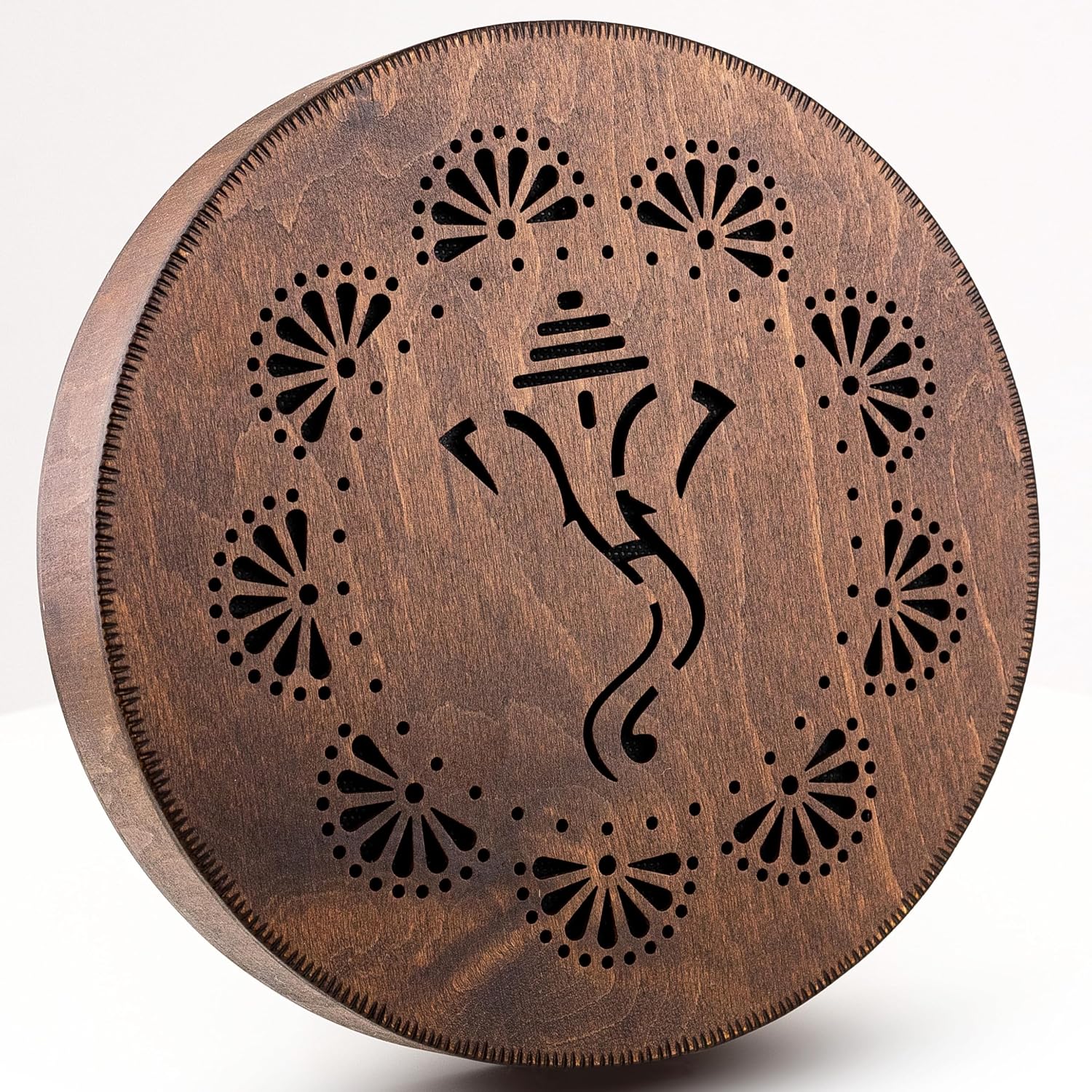 Rain-Fall Disc, 8.6 Inch (22 cm) Wooden Ocean Drum, Gentle Rain Sound for Sound Bath, Meditation & Sound Healing, Elephant & Lotus Design