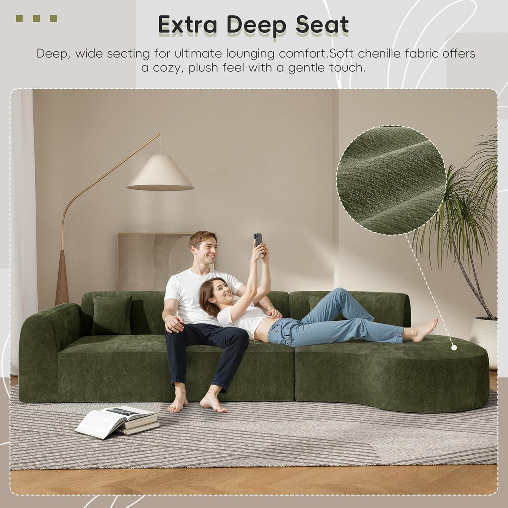 Christopher Knight Home Grelyn Modern Curved Modular Sectional Sofa, Wool Fabric Large Cloud Couch, 6-Seater L-Shaped Couch for Living Room, 3-Piece Lounge Sofa with Chaise,Fully Assembled,Olive Green