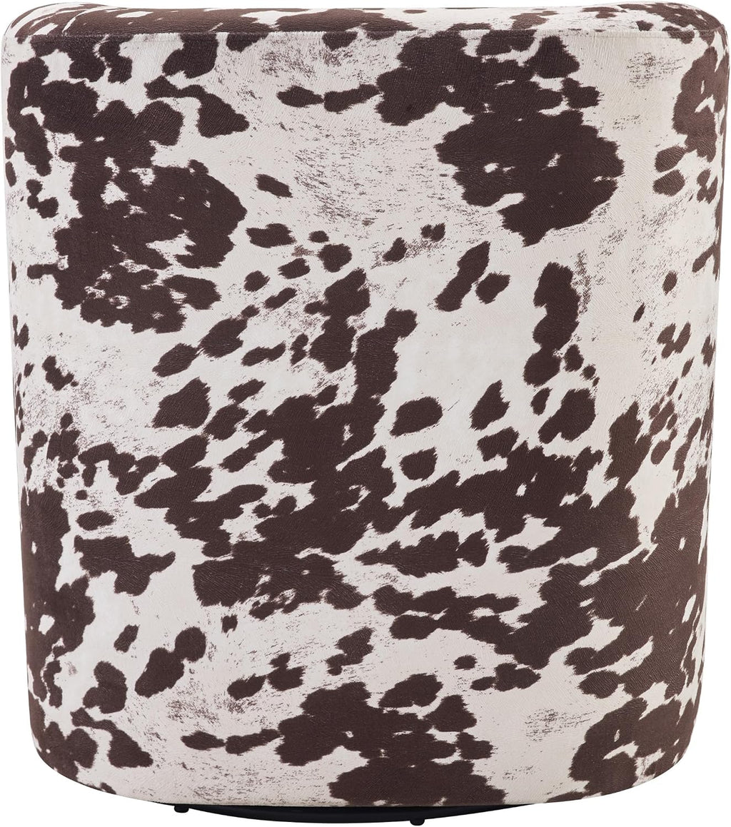 OSP Home Furnishings Lucia Modern Barrel Swivel Accent Chair, Brown Cow Print Fabric