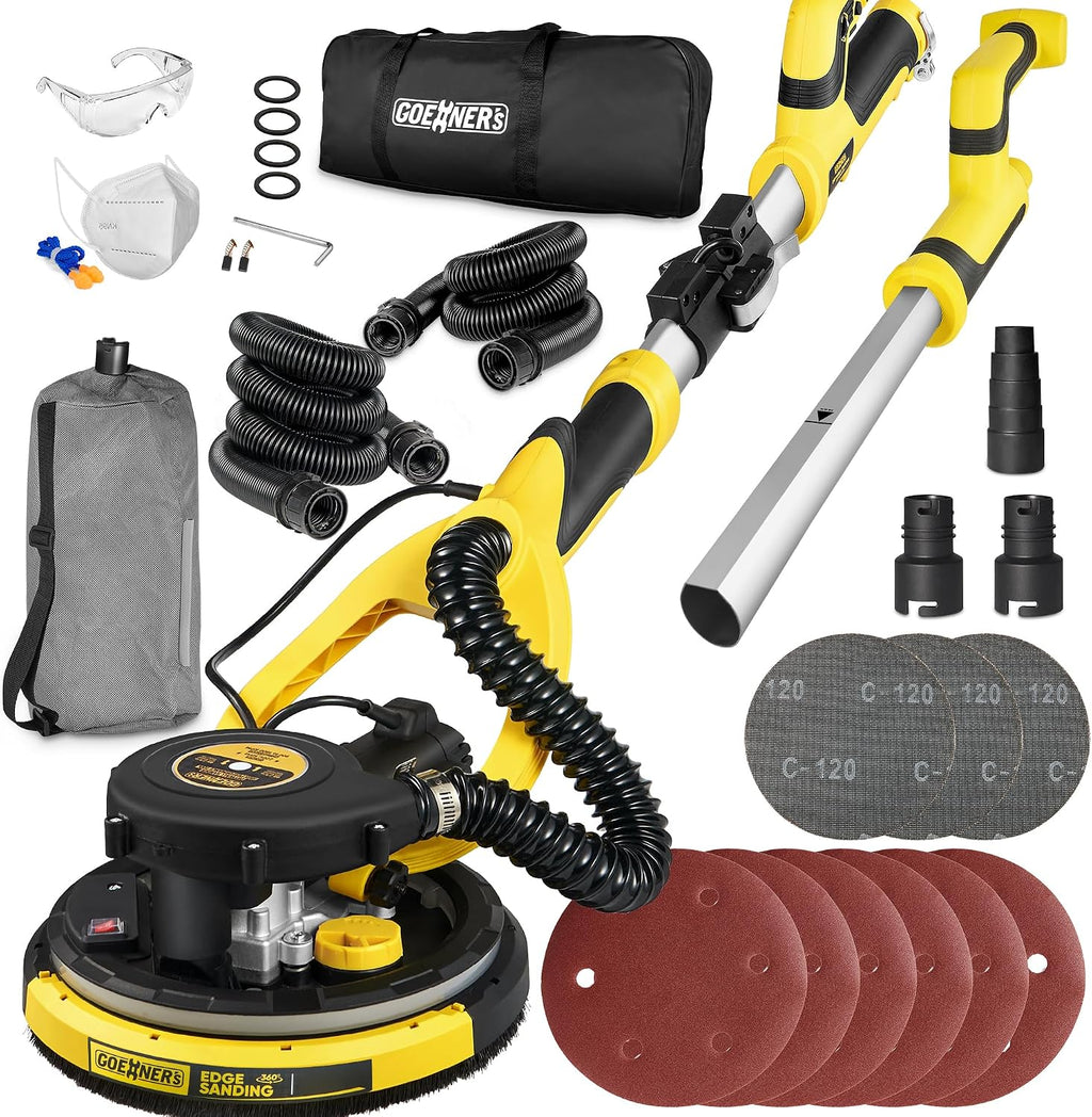 Drywall Sander, 6.5-amp Powerful Electric Drywall Sander with Vacuum, Anto Dust Removal, 7 Variable Speed, 900-1800RPM, Dustless Floor Sander with 26' Power Cord for Popcorn Ceiling