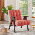 Roundhill Furniture Rella Modern Teddy Sherpa Accent Chair with Espresso Wood Frame, Coral