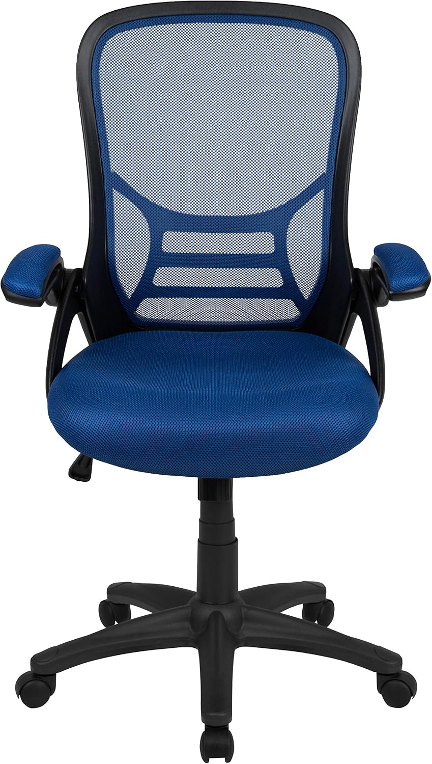 Flash Furniture Porter High-Back Swivel Office Chair with Adjustable Lumbar Support and Seat Height, Ergonomic Mesh Desk Chair with Flip-Up Armrests, Blue/Black