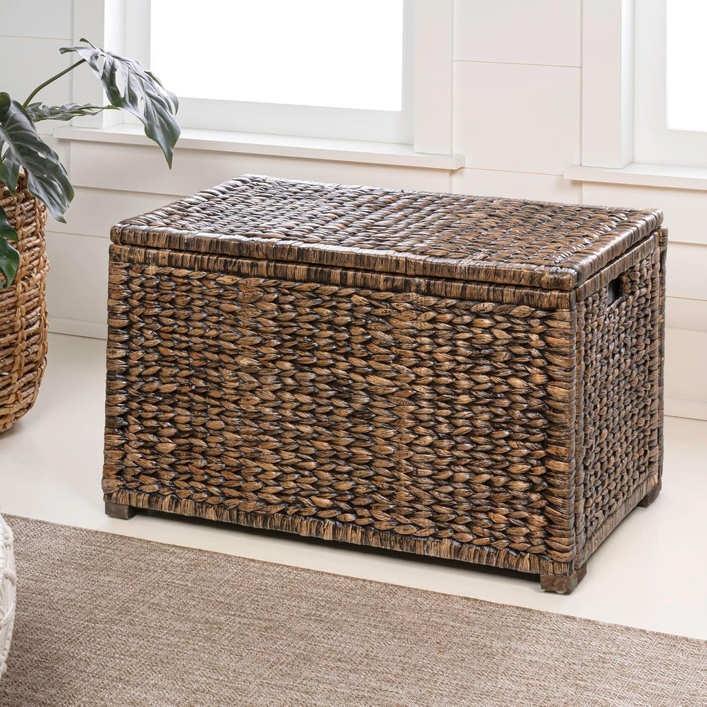 happimess HPM9005B Anada 30' Handwoven Wicker Weave Storage Trunk, Brown Wash, Collapsible for flat storage, for Office, Dorm Room, Entryway, Bedroom, Dining Room
