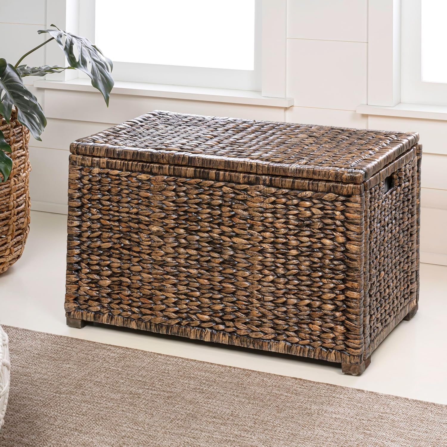 happimess HPM9005B Anada 30' Handwoven Wicker Weave Storage Trunk, Brown Wash, Collapsible for flat storage, for Office, Dorm Room, Entryway, Bedroom, Dining Room