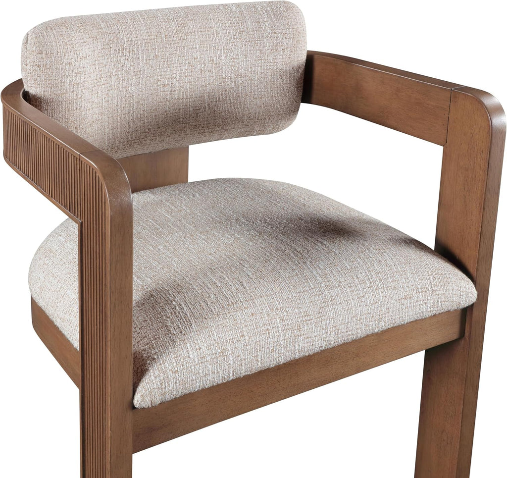 Meridian Furniture Sacha Collection Art Deco Dining Chair, Solid Fluted Wood, 22.5' W x 22' D x 31' H, Set of 2 (Beige, Brown Finish, Velvet)