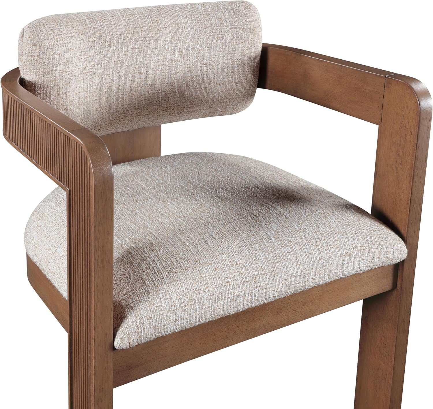 Meridian Furniture Sacha Collection Art Deco Dining Chair, Solid Fluted Wood, 22.5' W x 22' D x 31' H, Set of 2 (Beige, Brown Finish, Velvet)